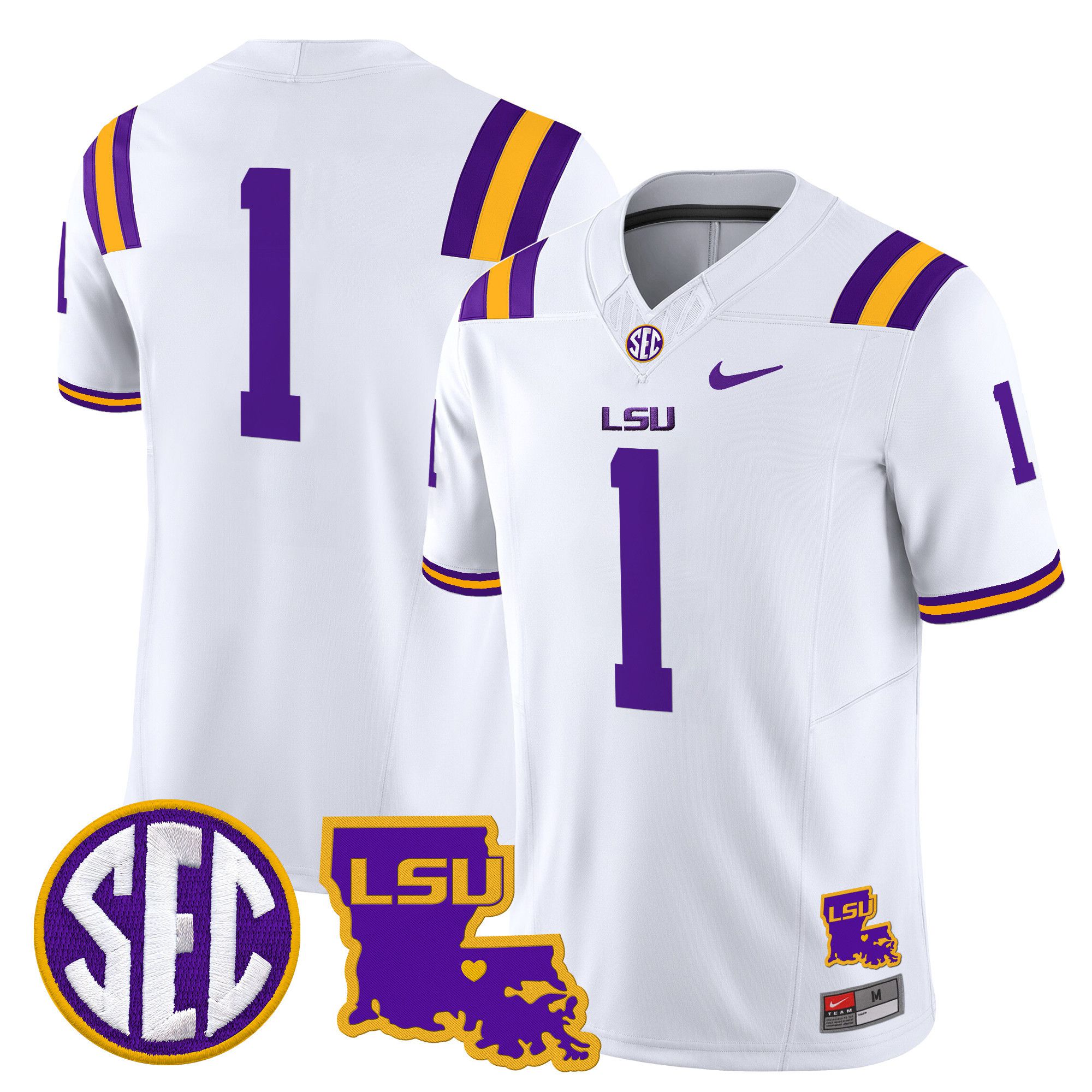 Men LSU Tigers #1 No Name White 2024 Nike Louisiana Patch Vapor Limited NCAA Jersey